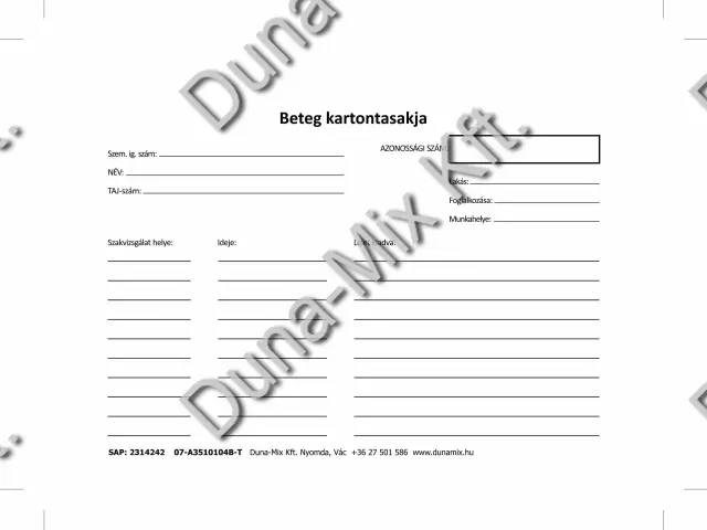Betegfelvételi tasak
